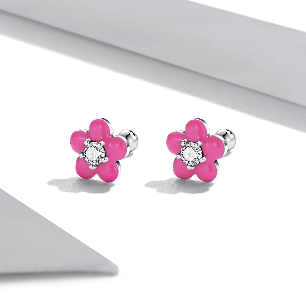 S925 Sterling Silver CZ Pavé Enamel Oxidized Earrings