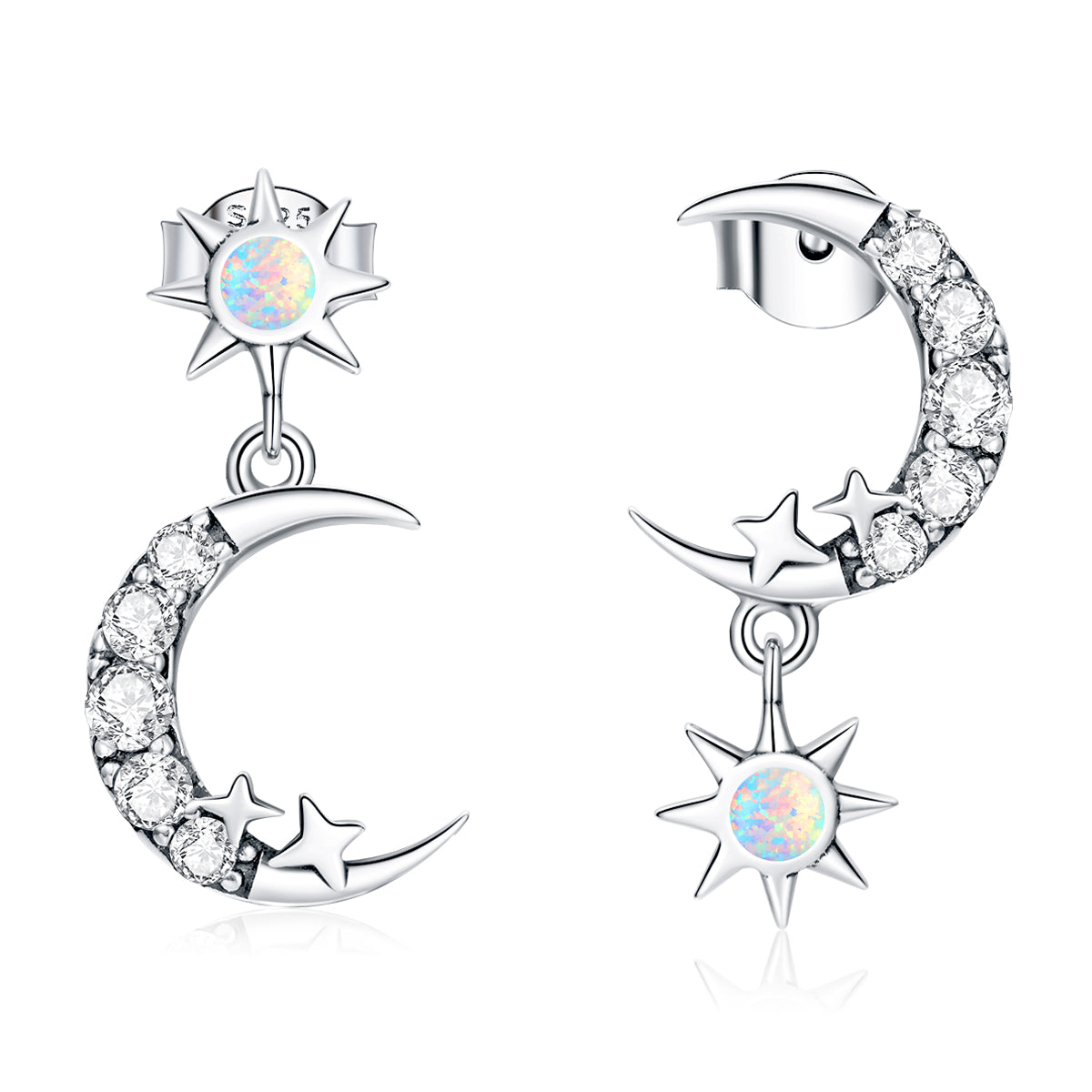 925 Sterling Silver Earrings with Translucent Opal and CZ in Oxidized Finish