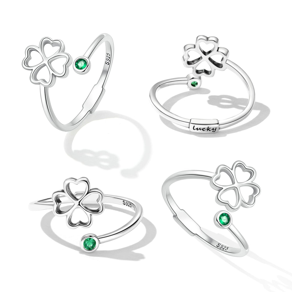 925 Sterling Silver Four-Leaf Clover Ring with Pavé CZ - 0.15cm Width