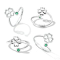 925 Sterling Silver Four-Leaf Clover Ring with Pavé CZ - 0.15cm Width