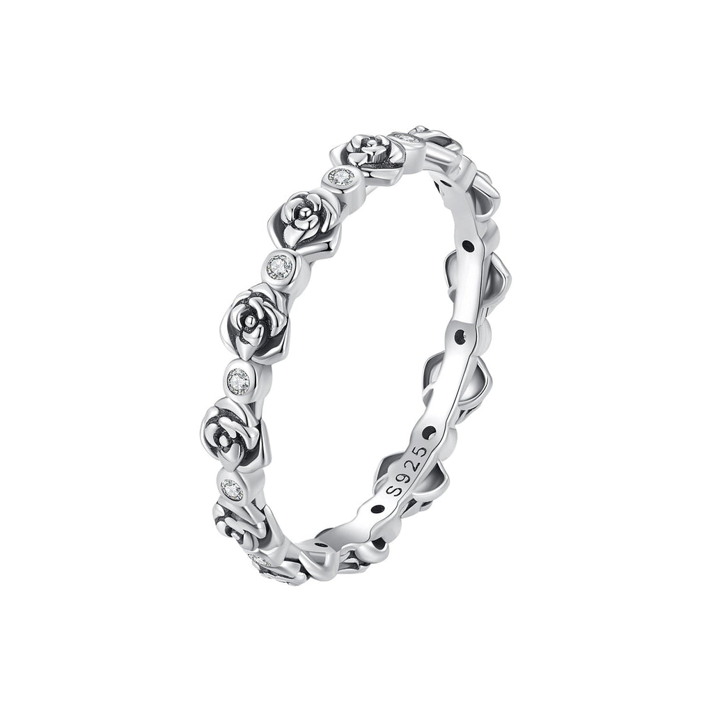 925 Sterling Silver Ring with Pavé Setting CZ - Size 6.0 - Oxidized Silver
