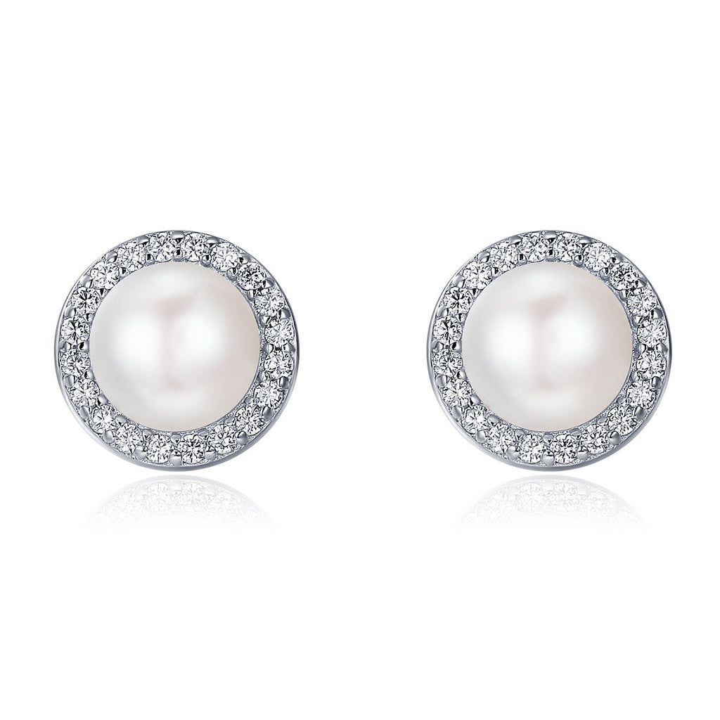 925 Sterling Silver Freshwater Pearl Earrings with CZ for Women