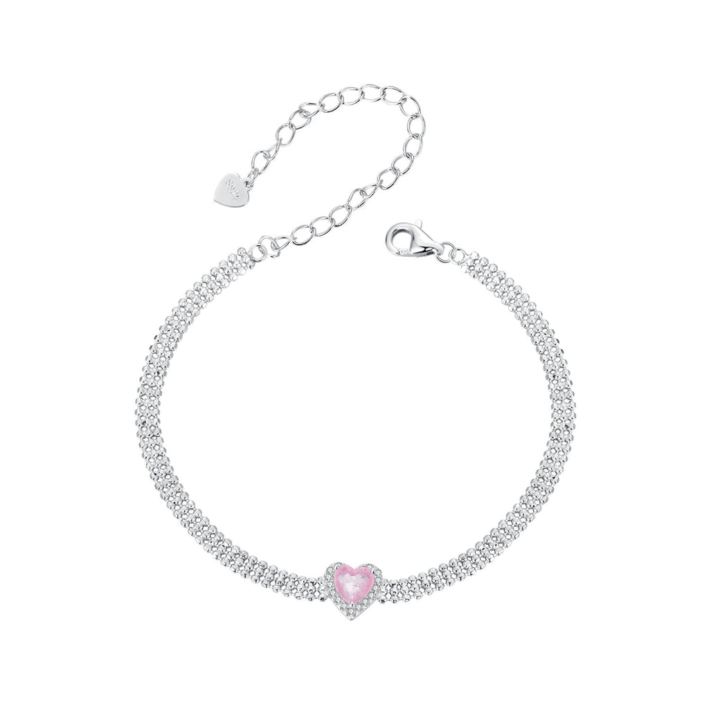 925 Sterling Silver White Gold Plated 8mm CZ Pendant Bracelet for Women