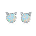 925 Sterling Silver Plated Rose Gold Opal Earrings 0.8cm for Women