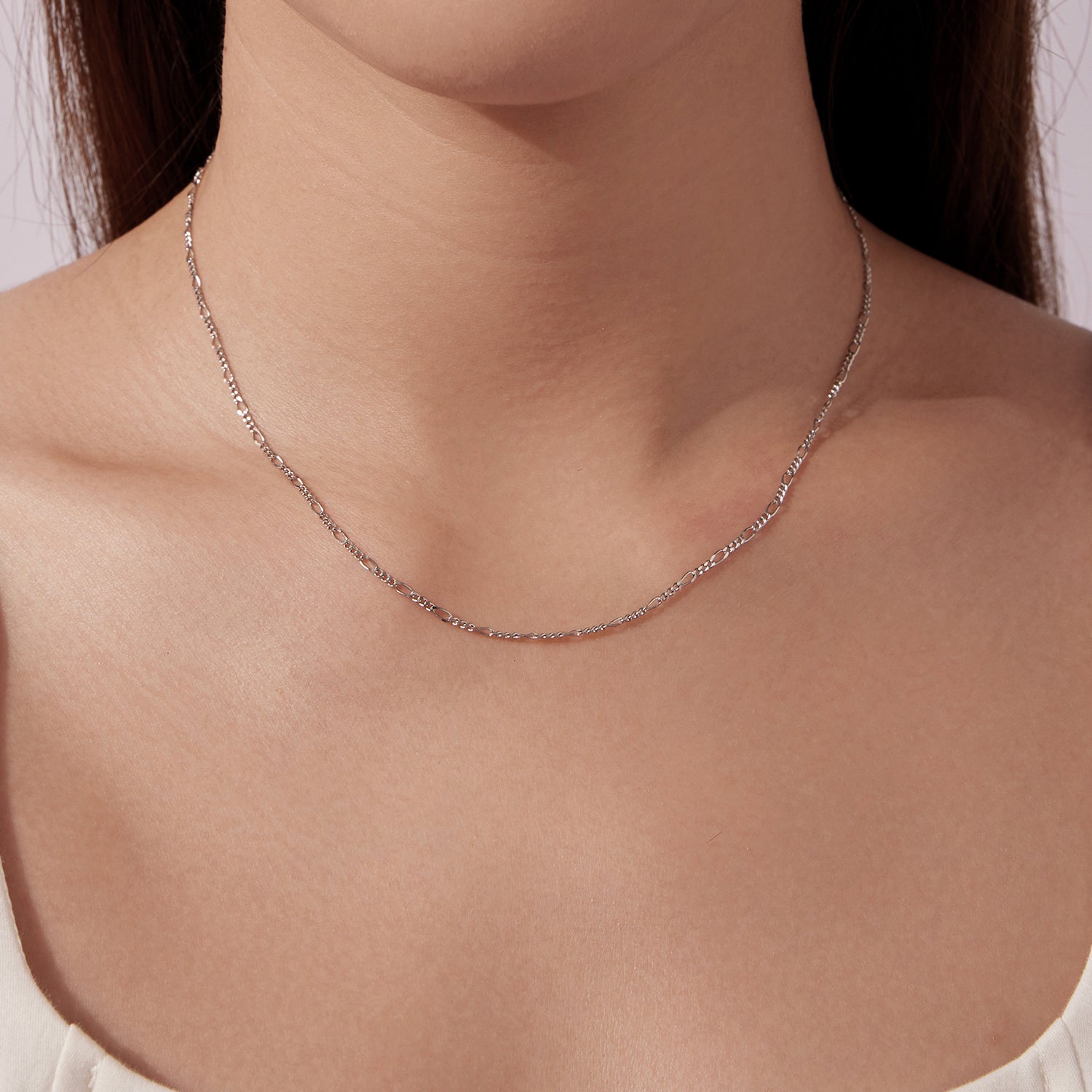 925 Sterling Silver 40cm Necklace with Plated White Gold