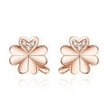 925 Sterling Silver Earrings with Pavé Setting CZ in Rose Gold 0.9x0.7cm for Women