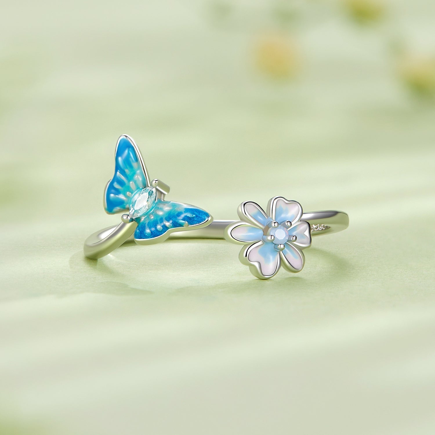 925 Sterling Silver Opal Nanometer Stone Plated Platinum Ring