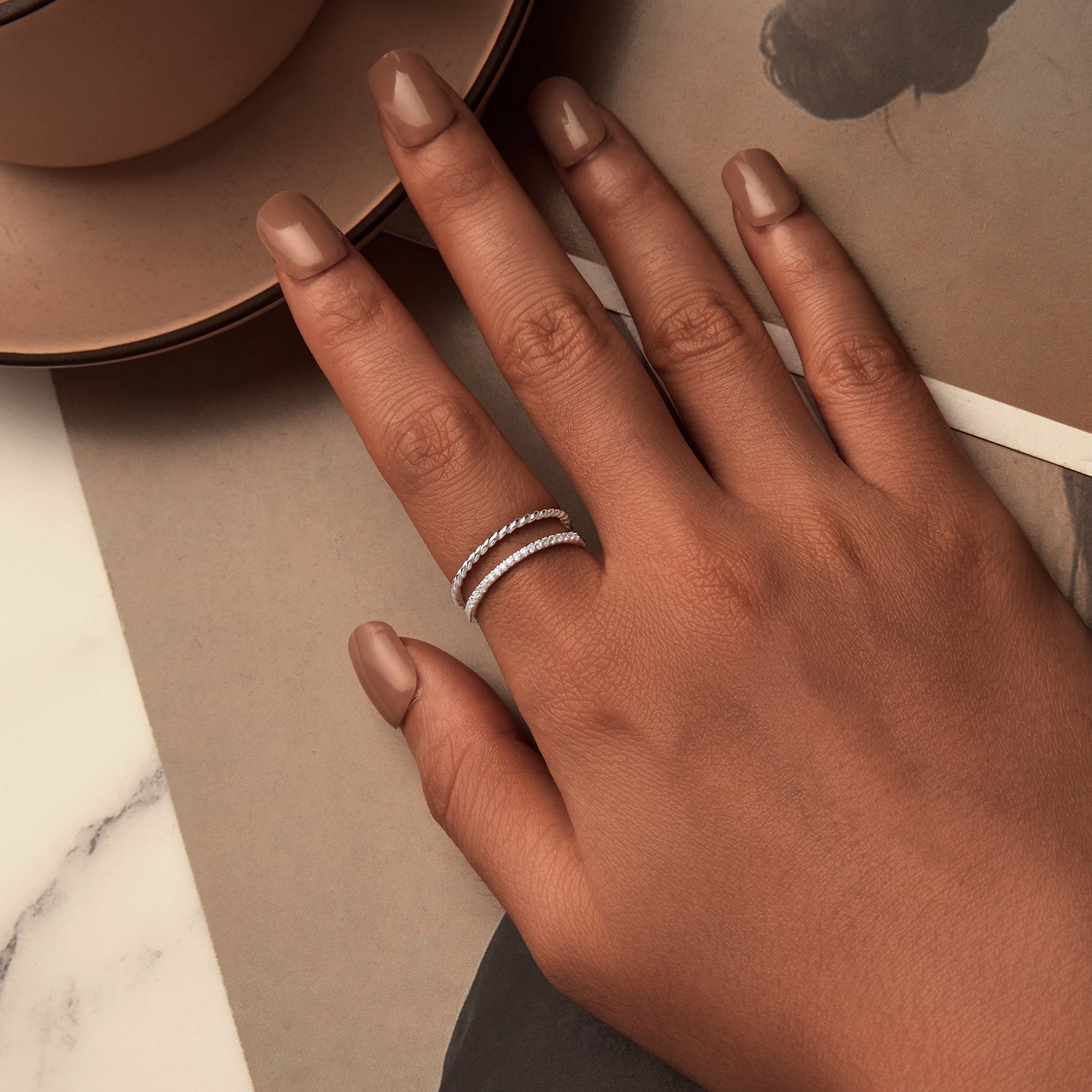 925 Sterling Silver Ring 6.0 Size with Pavé Setting CZ