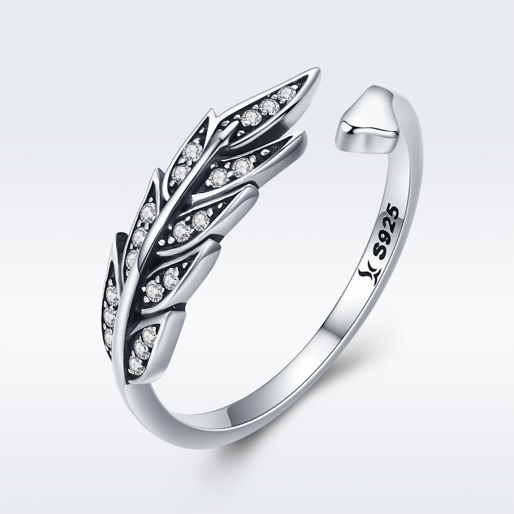 925 Sterling Silver Pavé Setting CZ Leaf Ring for Women