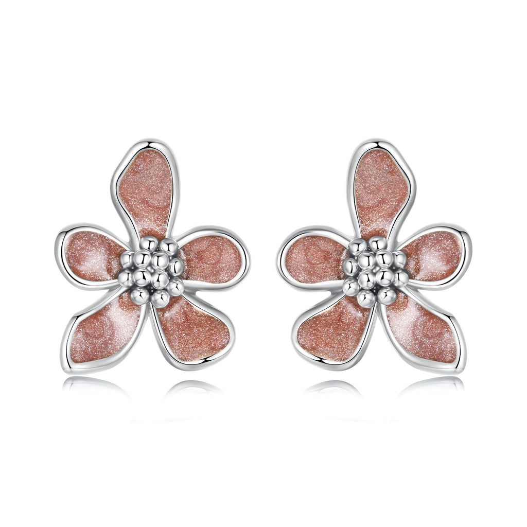 925 Sterling Silver White Gold Plated Enamel Earrings 0.9*1.0cm for Women