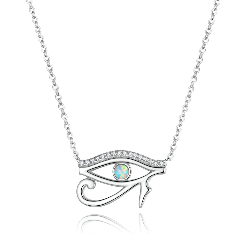 925 Sterling Silver Opal Necklace with CZ and Platinum Plating, Adjustable Length 45cm, Women’s Jewelry