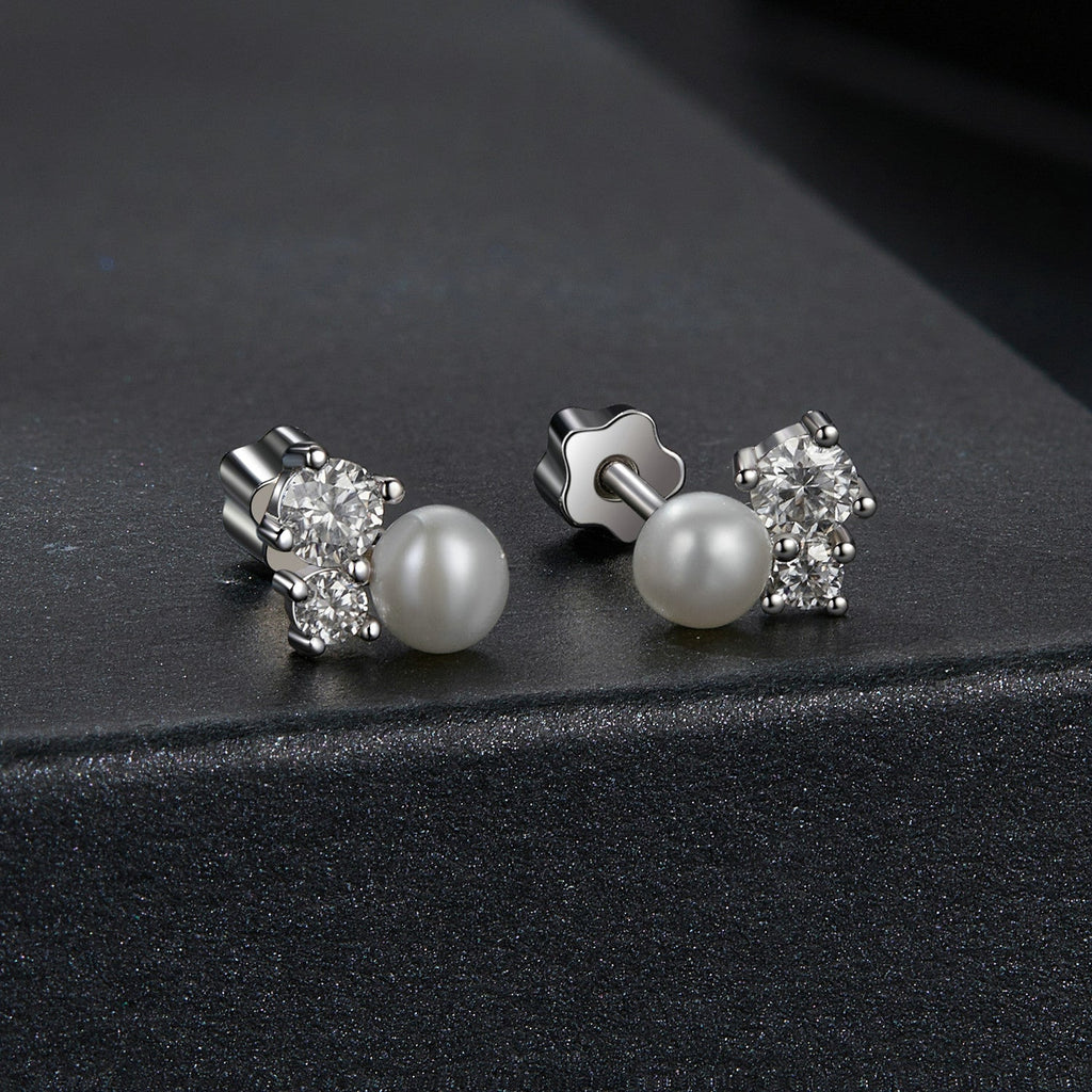 925 Sterling Silver 0.1 Carat Moissanite and Pearl Earrings for Women