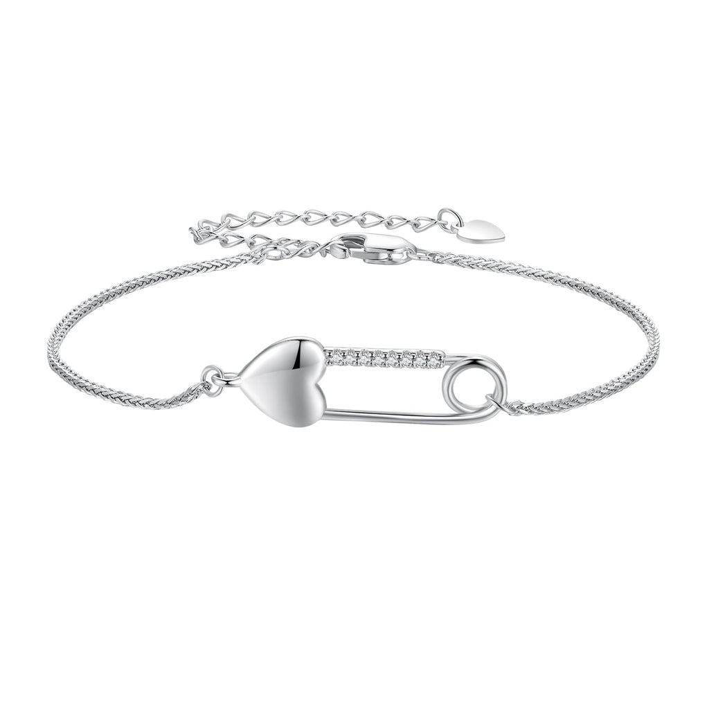 925 Sterling Silver Bracelet with CZ Pendant - 160mm Length and 8x26mm Pendant Size for Women