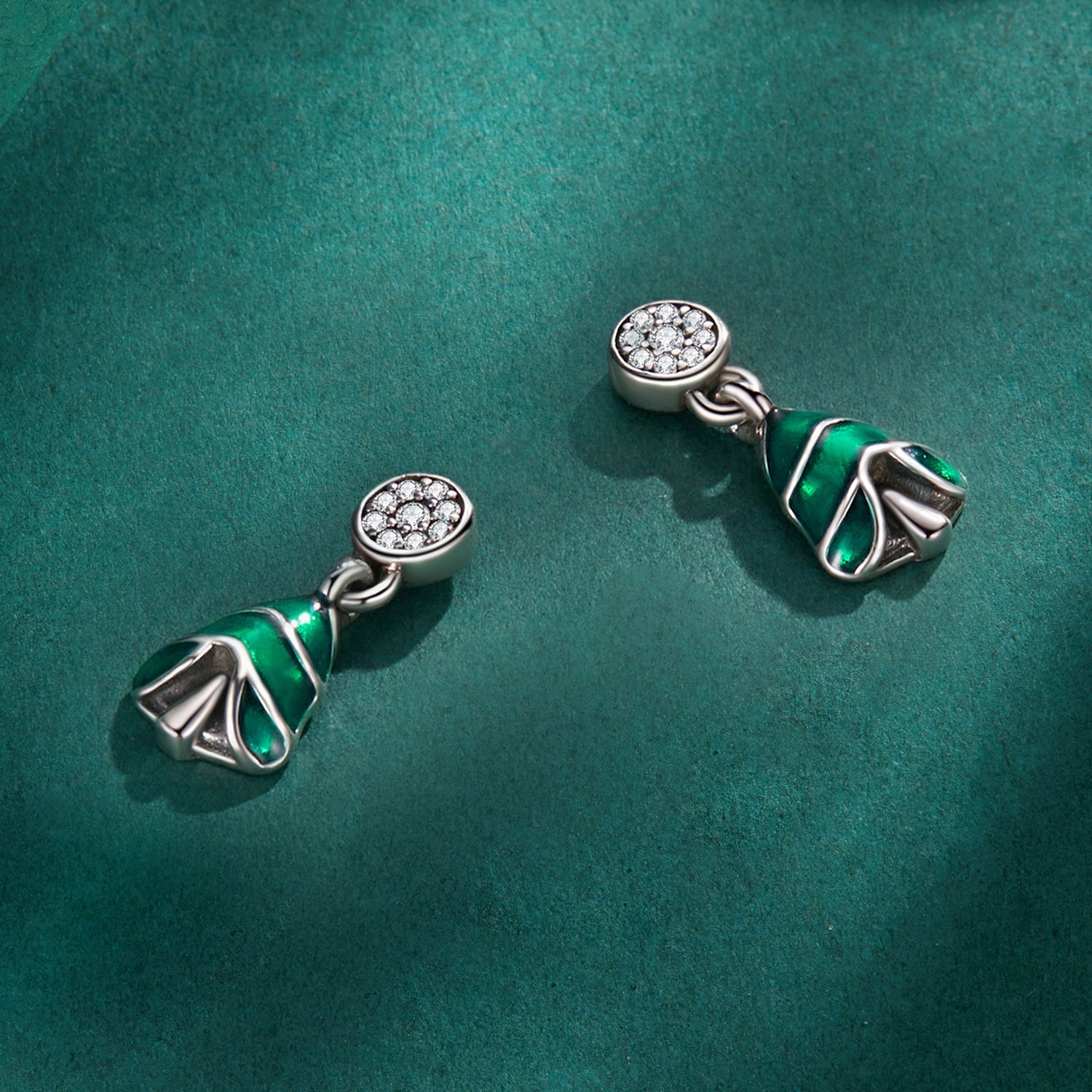 925 Sterling Silver Earrings with Enamel and Pavé Set CZ in Oxidized Silver