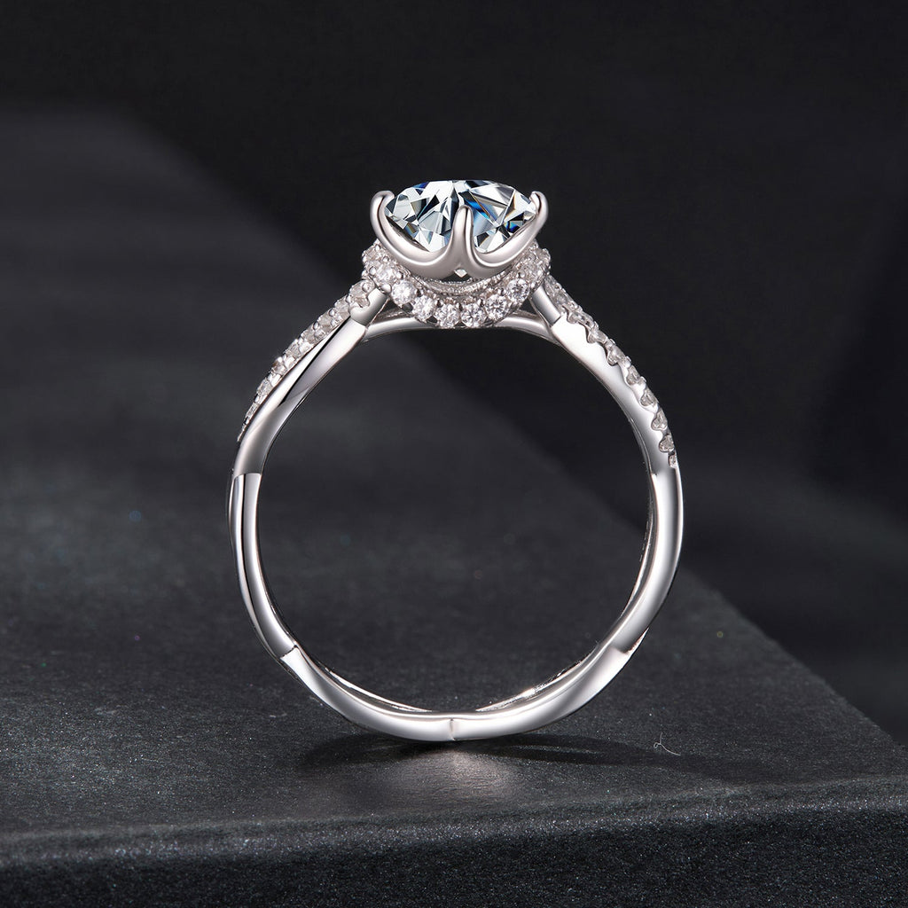 925 Sterling Silver Moissanite Ring in Size 7 with Pavé Setting for Women