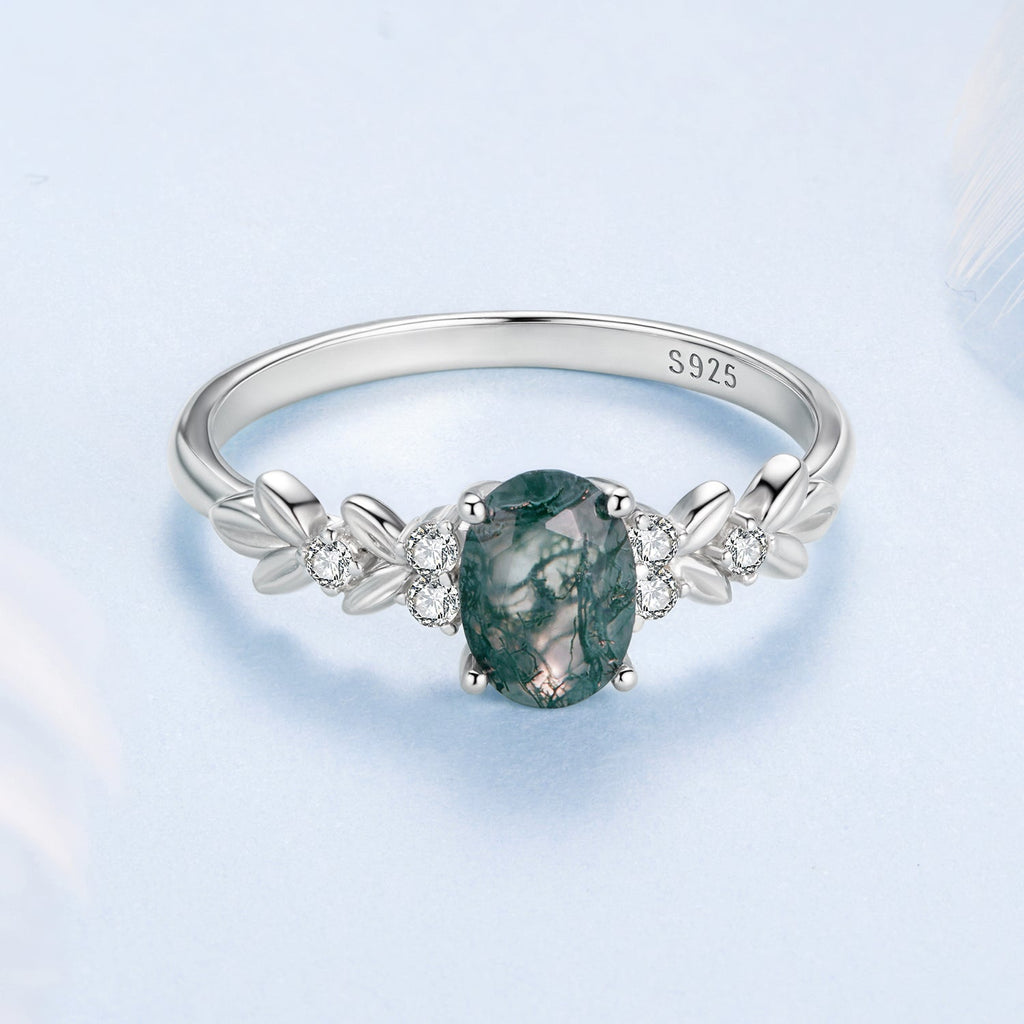 925 Sterling Silver Agate and CZ Pendant Ring Size 6 for Women
