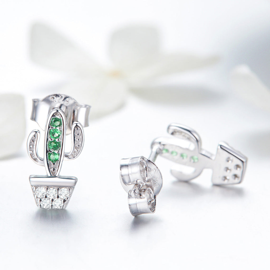 925 Sterling Silver Earrings with CZ - 1.0*0.6cm, Plated Platinum, Pavé Setting for Women