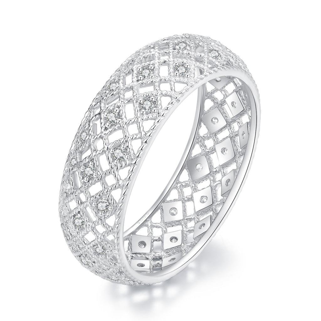 925 Sterling Silver & Platinum Plated Pavé CZ Ring Size 6 for Women