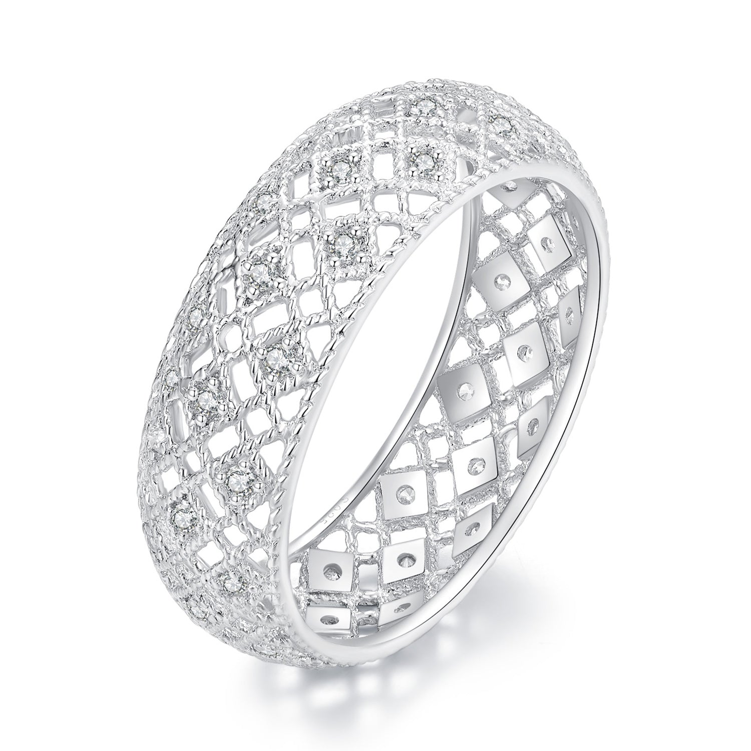 925 Sterling Silver & Platinum Plated Pavé CZ Ring Size 6 for Women
