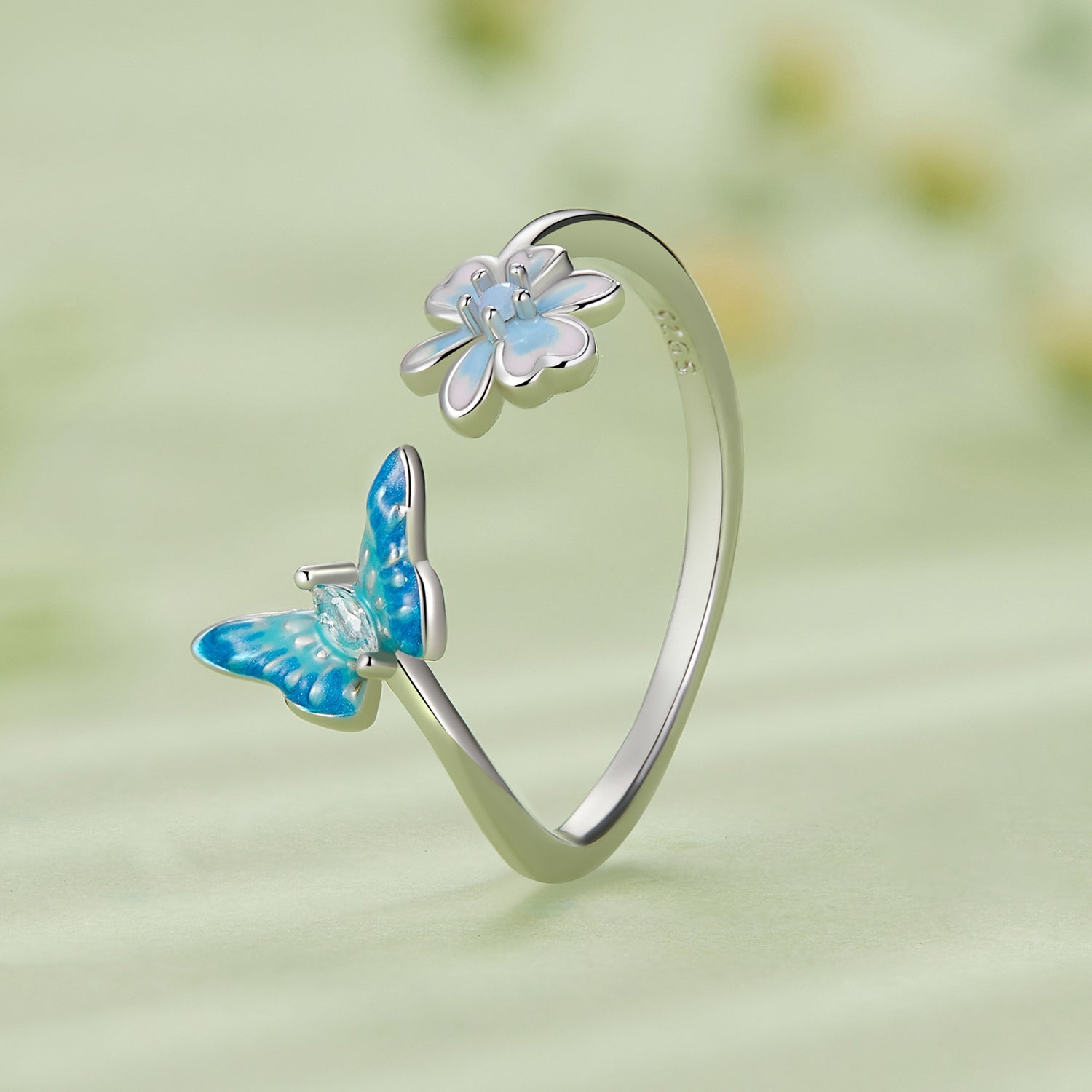 925 Sterling Silver Opal Nanometer Stone Plated Platinum Ring