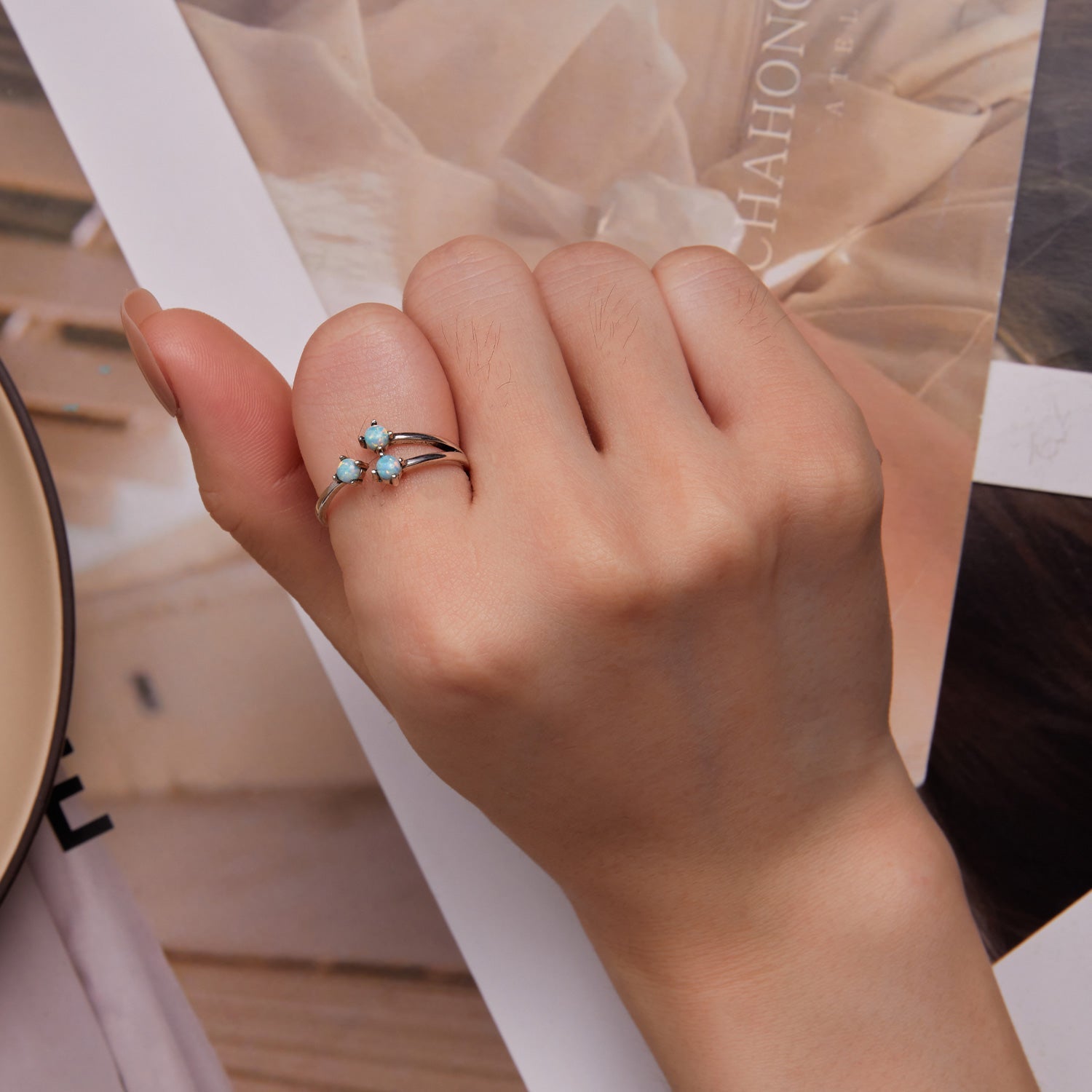 925 Sterling Silver Translucent Opal Ring for Women