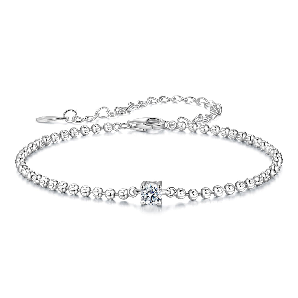 925 Sterling Silver Moissanite Bracelet 15+6cm with White Gold Plating for Women