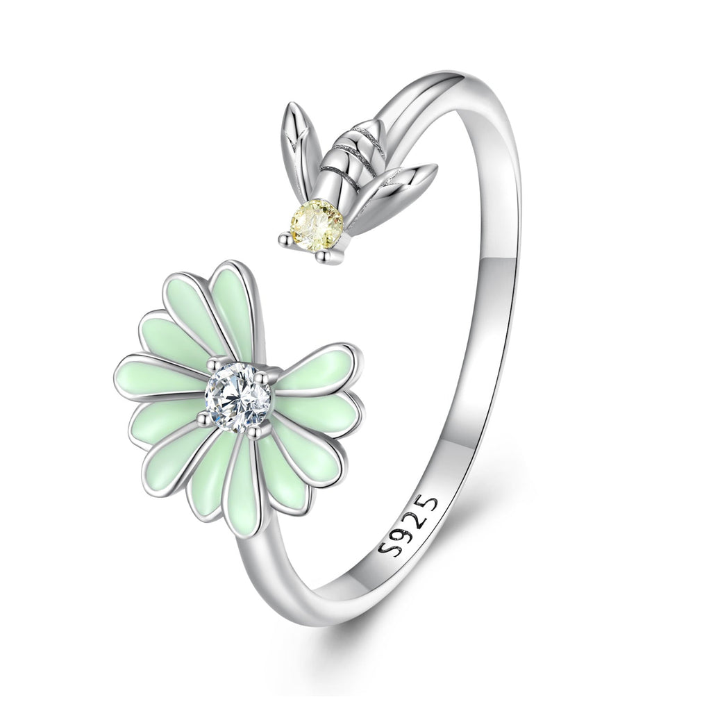 925 Sterling Silver Enamel CZ Plated Platinum Ring