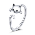 925 Sterling Silver Oxidized Cat Ring with CZ for Women, 0.6x1cm