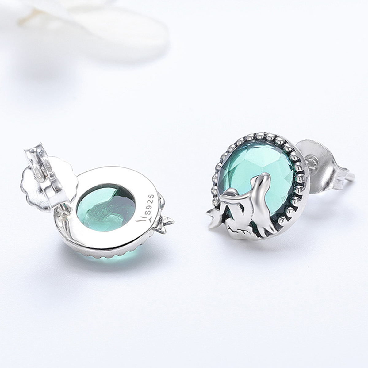 S925 Oxidized Silver Transparent Glass Earrings for Women