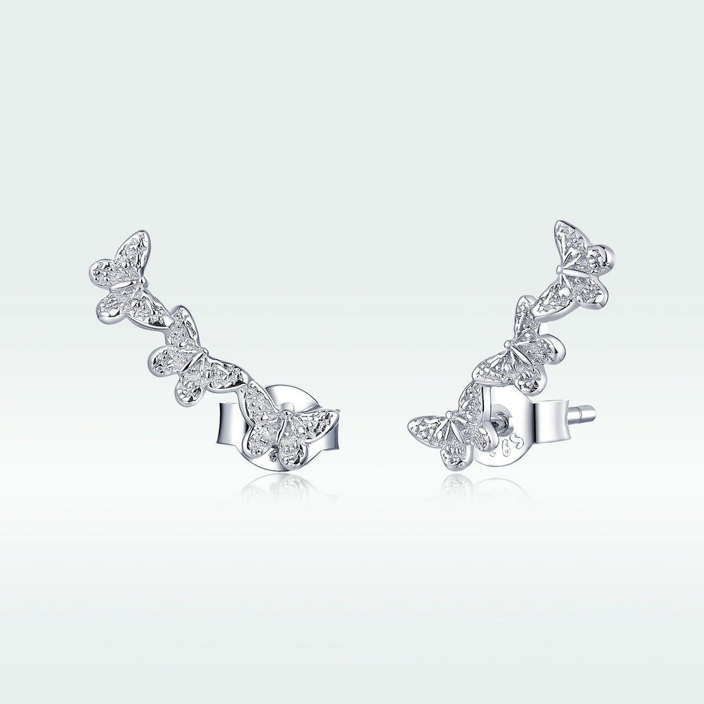 925 Sterling Silver Earrings - 1.4x0.5 cm - Platinum Plated for Women