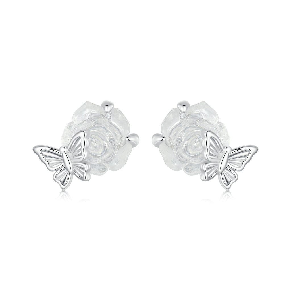 925 Sterling Silver White Gold Plated Resin Earrings 8x10mm for Women
