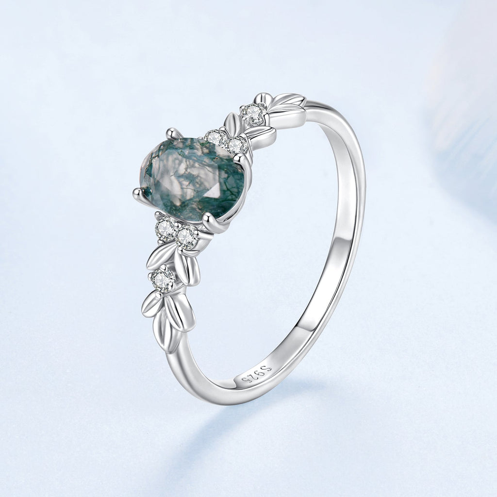 925 Sterling Silver Agate and CZ Pendant Ring Size 6 for Women