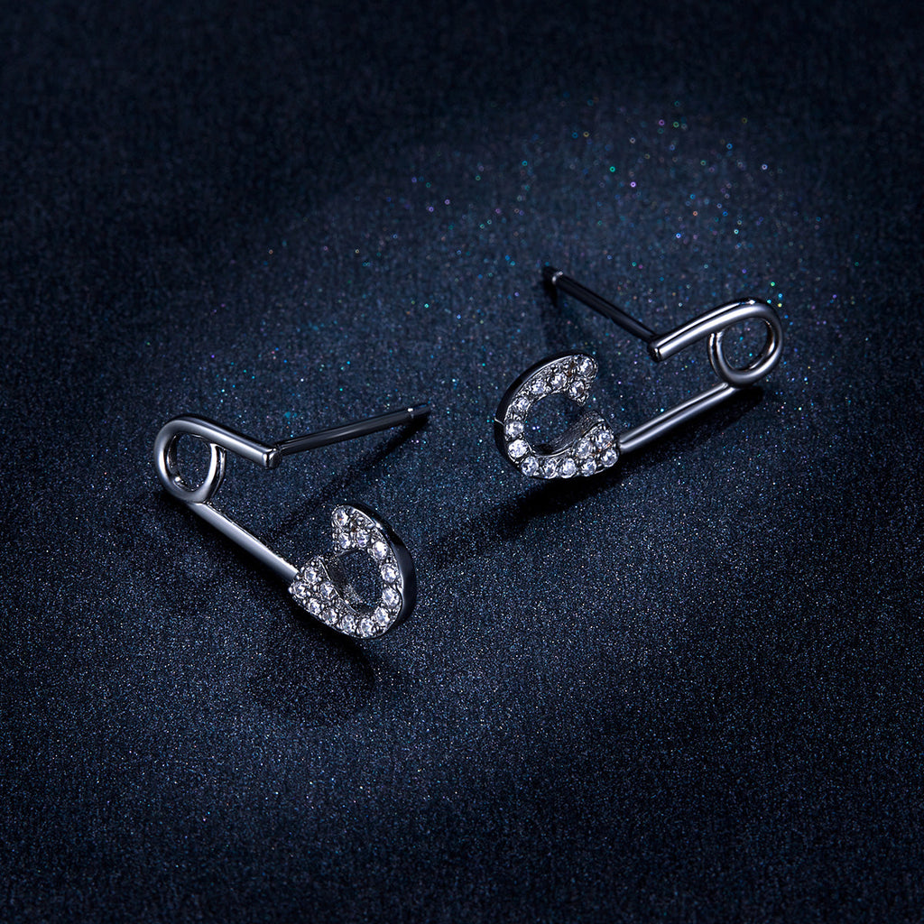 925 Sterling Silver Earrings for Women - 1.7x0.6cm, Platinum Plated with Pavé Setting CZ