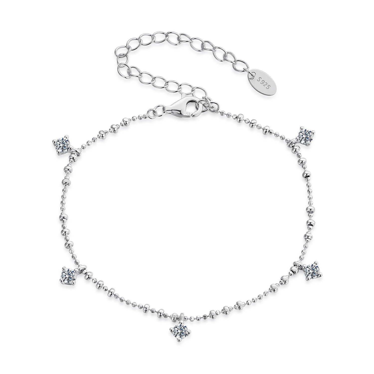 925 Sterling Silver & Moissanite Bracelet for Women - 15+6cm, Plated White Gold