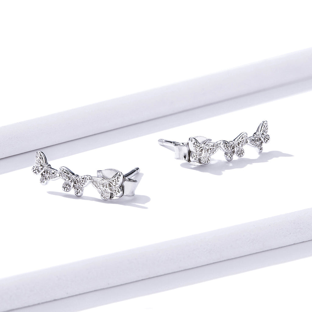 925 Sterling Silver Earrings - 1.4x0.5 cm - Platinum Plated for Women