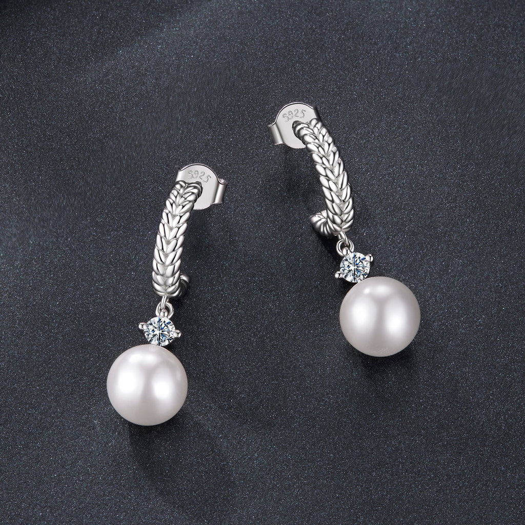 925 Sterling Silver Moissanite and Synthetic Pearl Earrings for Women