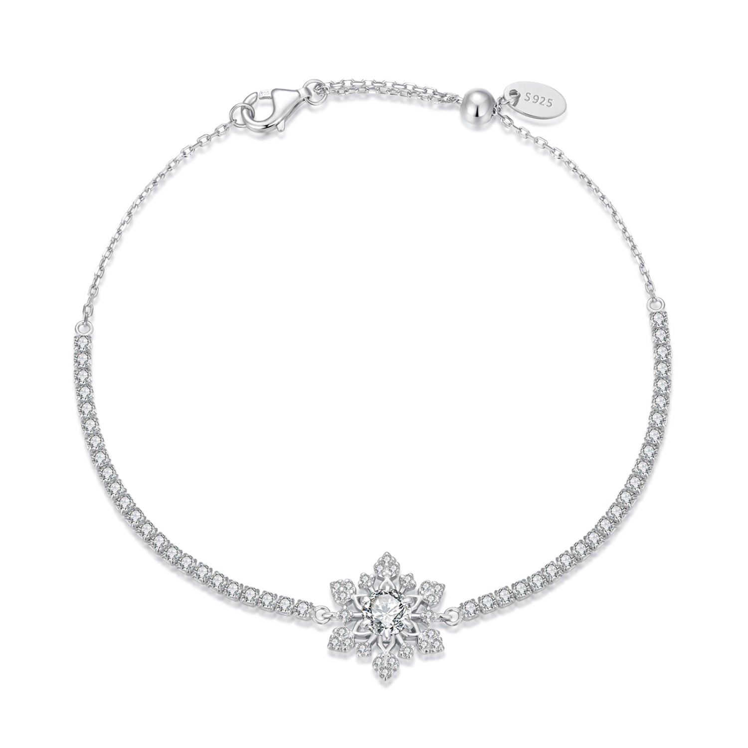 925 Sterling Silver Adjustable Bracelet with Pavé Setting CZ and White Gold Plating for Women