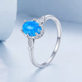 925 Sterling Silver Opal Rings in Size 6.0 with Pave Setting & Plated White Gold for Women