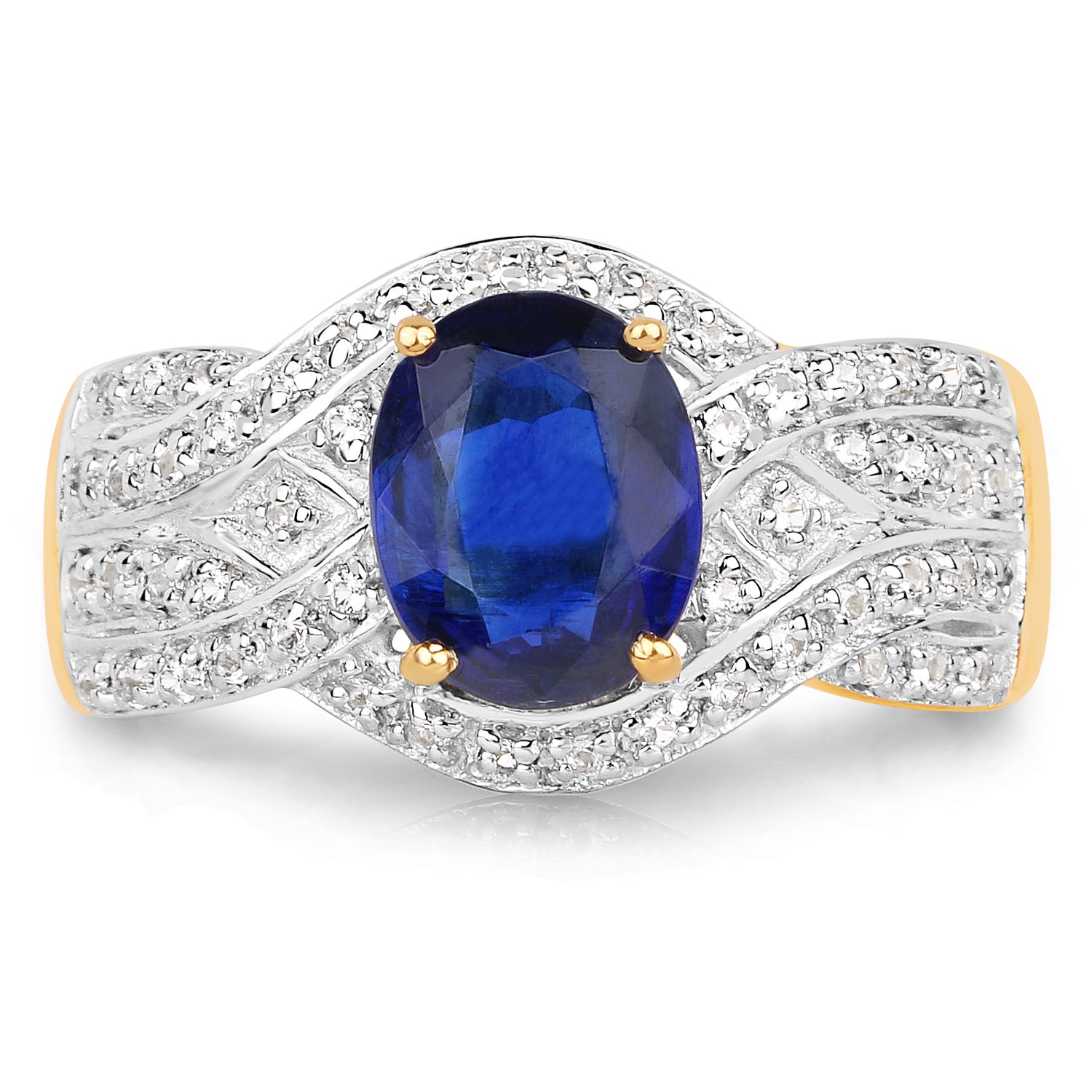 14K Yellow Gold Plated 2.56 Carat Genuine Kyanite and White Topaz .925 Sterling Silver Ring