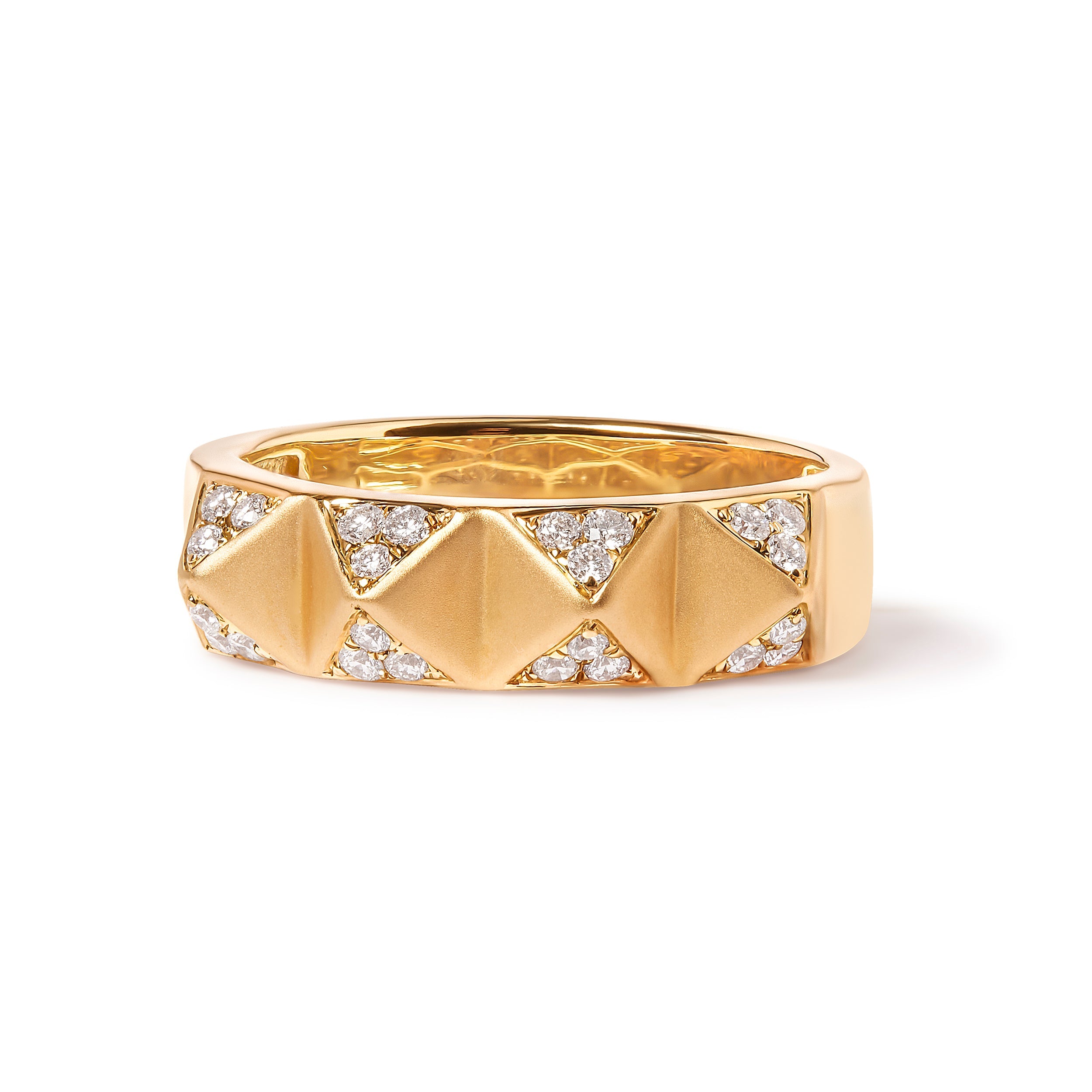 14K Yellow Gold 1/4 Cttw White Diamond Pyramid Band Ring (G-H Color, SI1-SI2 Clarity)- Size 7