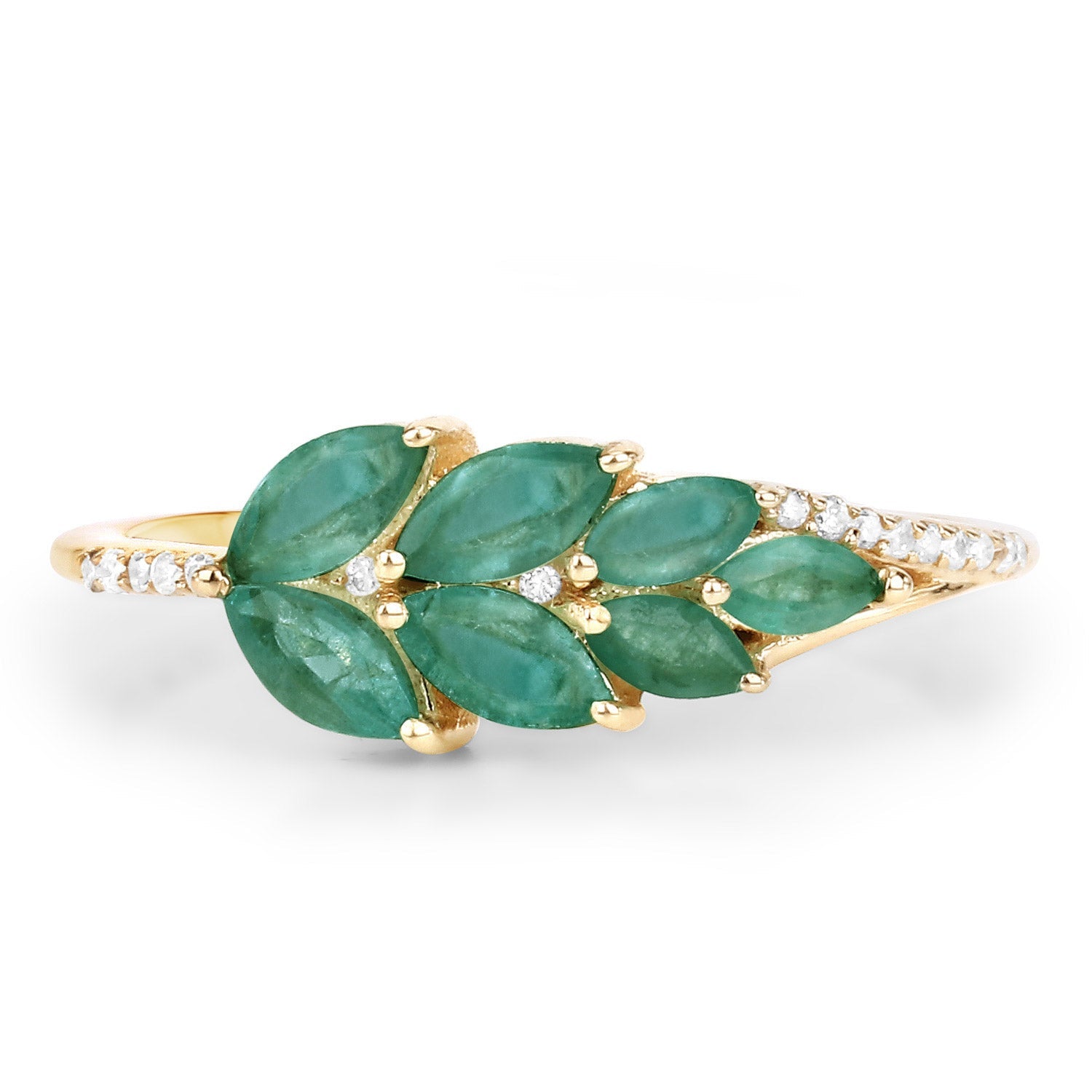 0.68 Carat Genuine Zambian Emerald and White Diamond 14K Yellow Gold Ring