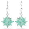 2.92 Carat Genuine Emerald and White Diamond .925 Sterling Silver Earrings