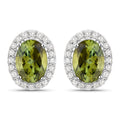 1.92 Carat Genuine Green Tourmaline and White Diamond 14K White Gold Earrings
