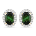 1.92 Carat Genuine Green Tourmaline and White Diamond 14K Yellow Gold Earrings
