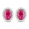 1.96 Carat Genuine Ruby and White Diamond 14K Yellow Gold Earrings