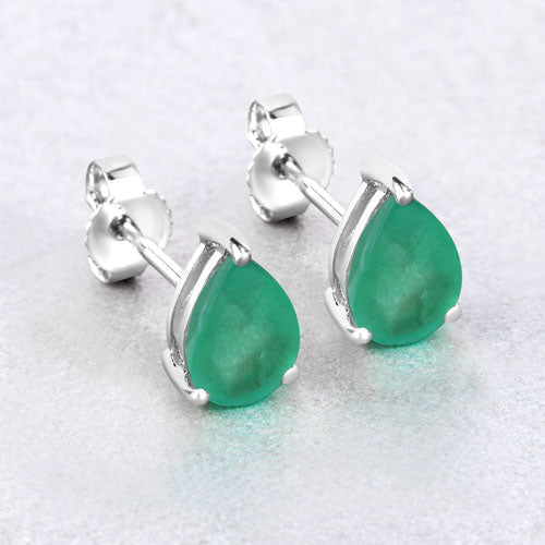 1.30 Carat Genuine Zambian Emerald 10K White Gold Earrings