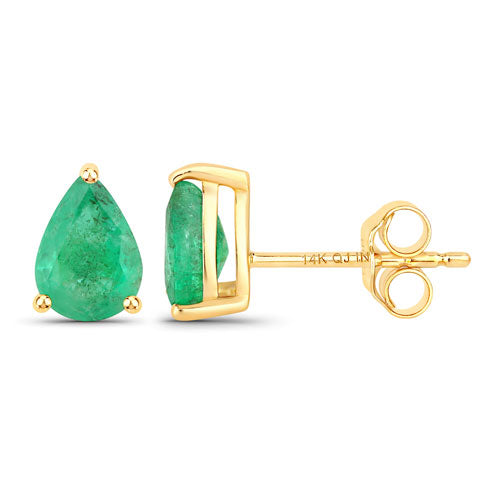 1.30 Carat Genuine Zambian Emerald 14K Yellow Gold Earrings