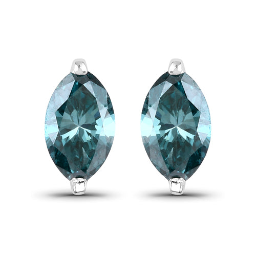 0.69 Carat Genuine Blue Diamond 14K White Gold Earrings