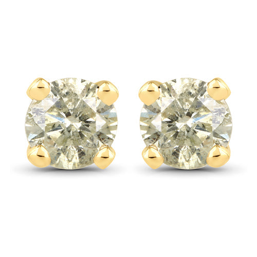 0.92 Carat Genuine LB Diamond 14K Yellow Gold Earrings