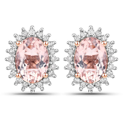 1.61 Carat Genuine Morganite and White Diamond 14K Rose Gold Earrings